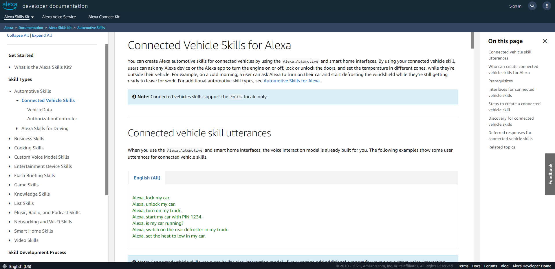 About Connected Vehicle Skills for Alexa - Technical Documentation