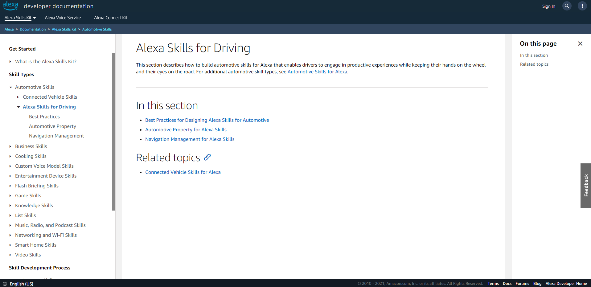 About Alexa Skills for Driving - Technical Documentation